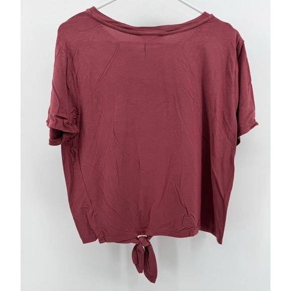 Clyde and Baxter Women's Short Sleeve Blouse Tie Front Maroon Red Size XL - Picture 2 of 10